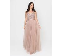 Maya Deluxe Women's Stripe Embellished Maxi Dress in Taupe | Size: 18 Maya Deluxe Taupe 18