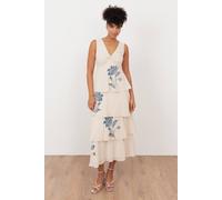 Maya Deluxe Women's Twist Front Embellished Tiered Midaxi Dress in Nude | Size: 10 Maya Deluxe Nude 10