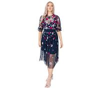 Maya Deluxe Womens Ladies Dress Flower Sequin Embellishment 3/4 Puffed Sleeve Size 8 Navy
