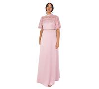 Maya Deluxe Women's Ladies Maxi Dress Flutter Sleeve Round Neck Lace Trim Satin for Wedding Guest Evening Occasion Prom Ball Gown, Blush Pink, 8