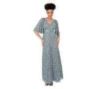 Maya Deluxe Women's Women's Ladies Maxi Dress V-Neck Short Angel Sleeve Sequin Embellished A-line Bridesmaid Wedding Guest Prom Ball Gown Dress, Misty Green,