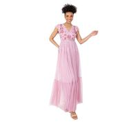 Maya Deluxe Women's Women's Ladies Maxi Dress V-Neck Short Flutter Sleeves Floral Sequin Embellished Tulle A-line Wedding Guest Bridesmaid Dress, Cherry Blossom,