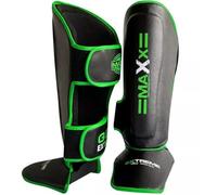 Maya Grain Leather Boxing shin Guard Instep Pad Leg protectors MAXX Support Martial Arts (Black & Green, XLarge)
