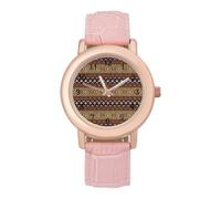 Maya Horizontal Geometric Pattern Womens Leather Strap Elegant Lady Wrist Watches Casual Band Three-Hand Watch