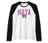 Maya Leopard Bow Trendy Name Design for Women and Girls Raglan Baseball Tee