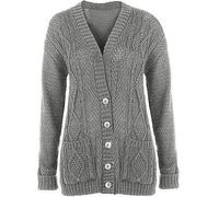 MAYA® Plus Size Womens Button Long Sleeve Pocket Top Ladies Knitted Cardigan (Grey, 14-16)