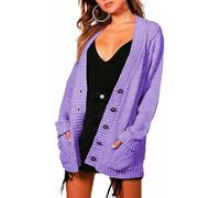MAYA® Plus Size Womens Button Long Sleeve Pocket Top Ladies Knitted Cardigan (Lilac, 12-14)