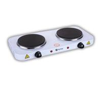 Maya Range 2000W Double Hot Plate Precise Table Top Cooking, Cast Iron Heating Plate, Portable Electric Hob Dual Burner with Adjustable Thermostat for Home Kitchen Camping & Caravan Cooking (White)