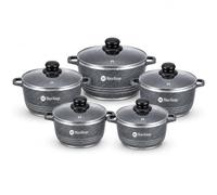 Maya Range 5 Piece Die-Cast Marble Non-Stick Induction Casserole Set with Glass Lids | 20cm, 24cm, 28cm, 30cm & 32cm | Grey, Black, Cream & Burgundy (MR-1220-GREY)
