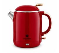 MAYA RANGE Electric Kettle, 1 Litre, Stainless Steel Interior, Retro Design, Fast Boil, Cordless 360° Base, Auto Shut-Off (Red)