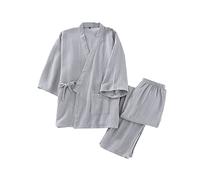 Maya Star Men Japanese Style Kimono Comfortable Pajamas Breathable Cotton Gauze Nightgown Tasteful Sweat Steaming Suit Cozy House Wear Sleepshirts XL Size(Light Gray), Light Gray, XL