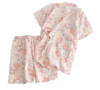 Maya Star Summer Thin Japanese Style Kimono Sleepshirts Comfortable Pajamas Breathable Cotton Gauze Nightgown Tasteful Sweat Steaming Suit Cozy House Wear XL Size for Women (Beige), Beige, XL