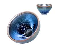 Maya Star Traditional Handmade Vintage Tenmoku Teaware Artistic Handle Glazes JianZhan Tea Cup Ceramic Cup Gift 120 ml(Blue)