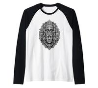 Maya Stone Guardian Mask Ancient Jaguar Temple Relief Art Raglan Baseball Tee