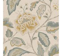 Maya Trail Blue Yellow Wallpaper - Floral Leaves Naturistic Stylish Feature Wall - Luxury Textured Vinyl