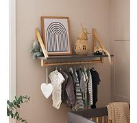 Maya Wall Shelf, Slate and Natural Wall-Mounted Nursery Storage Shelf for Baby Essentials, Books and Toys