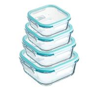 Mayaaran Glass Containers with Lids 4 Pack- Food Storage Containers, Kitchen and Fridge Storage, Airtight Meal Prep, Lunch box, Dishwasher Microwave safe,(Square)
