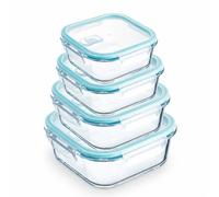 Mayaaran Glass Food Storage Containers with Lids - 4 Pack Square, Airtight Leak Proof Meal Prep Containers, Microwave Safe Glass Lunch Box for Fridge & Kitchen Storage
