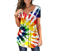 MAYAMANG Women's Floral Tunic Tops Casual Blouse V Neck Short Sleeve Buttons Up T-Shirts - - Large