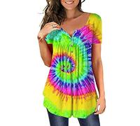 MAYAMANG Women's Floral Tunic Tops Casual Blouse Woman Clothes V Neck Short Sleeve Buttons Up T-Shirts - Large