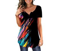 MAYAMANG Women's Floral Tunic Tops Long Sleeve Henley V Neck Buttons Up Casual Blouse Shirt - - Large