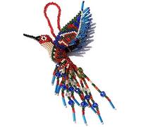 Mayan Arts Hummingbird, Beaded Ornamental Figurine, Blue, Orange, and Green Christmas Tree Ornaments, Good Luck Charm, Holiday Decoration, Handmade in Guatemala 3 Inches x 5 Inches red