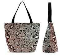 Mayan Calendar End of The World Large Oxford Cloth Tote Bag for Women, Durable Zippered Shoulder Handbag with Inner Pocket, Multi-purpose Shopping Bag for Work Travel Daily Errands Reusable Bag