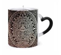 Mayan Calendar End of The World Mugs Heat Sensitive Color Changing Cup Heart Handle Ceramic Coffee Mugs Morphing Mug Funny Magic Mug Fashion Tea Cup Novelty Coffee Cups for Gift
