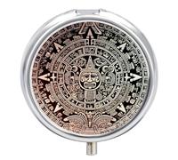 Mayan Calendar End of The World Pill Box Round Portable Small Pill Case Waterproof Travel Pill Box Organizer for Pocket Purse and Daily Convenience