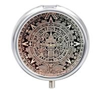 Mayan Calendar End of The World Pill Box Small Round Pill Case Portable Travel Pill Container Multi-Functional Moisture Proof Metal Medicine Pill Organizer Box for Vitamins Fish Oil