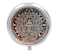 Mayan Calendar End of The World Travel Pill Box Case 3 Compartment Cute Pill Organizer Metal Pill Holder with Mirror Small Medicine Organizer Daily Pill Container for Purse Pocket Portable Meds Box