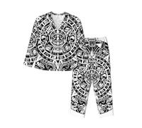 Mayan Calendar End Of The World Women'S Long-Sleeved Pajama Set Tops And Pants Nighttime Sleep Relax Lazy Weekend Black