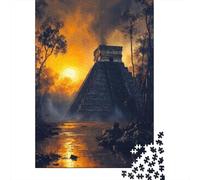 Mayan Pyramid at Sunset Jigsaw Puzzle for Adults, 1000 Pieces, 38x26cm/1000pcs, White Cardboard, Relaxing Indoor Activity And Family Time
