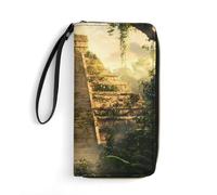 Mayan Pyramid Leather Wallet Large Capacity Wallets with Zippered for Men Women