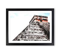 Mayan Pyramids Of Chichen Itza Painting Modern Art Framed Print | A4 Black Framed Wall Art | Ready to Hang | Modern Cityscape Picture | Living Room Bedroom Lounge Office