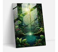 Mayan Sacred Rainforest Glass Wall Art - Mayan, Mayan Glass Wall Art, Mayan Home Decoration, Mayan Spiritual Symbols, 24" x 36"