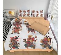 Mayan Warrior Duvet Cover Sets Reversible King Duvet Set Line Art Style Quilt Cover Ultrasoft Durable Bedding Sets with Pillowcases, 230x220cm, Brown