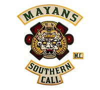 Mayans Southern Cali M.C. Green Letters, Biker Gang Motorcycle Club Emblem Embroidered Back Patch Iron On (7.1 x 8.7 inches)