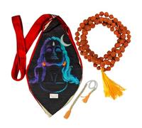 MAYAPURI Adiyogi Lord Shiva Printed Gomukhi Japa Bag, Red Cotton Chanting Bag with 108+1 Beads 8mm Rudraksha Mala, Zip Pocket & Sakshi Mala Counter