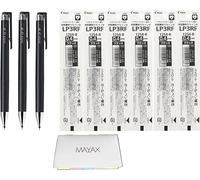 MAYAX Pilot juice up 04 Retractable Gel Ink Pen Ultra Fine Point 0.4mm 3 Pens & 6 Refills, Original Sticky Notes (Black)