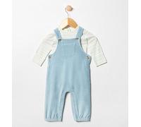 Maybe Baby Striped Bodysuit & Blue Ribbed Velour Dungaree Set 0-3 Months