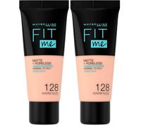 Maybelline Fit Me Foundation, Matte & Poreless, Full Coverage Blendable Normal to Oily Skin, 128 Warm Nude 30ml (Pack of 2)