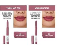 Maybelline lipstick Superstay Matte Ink Crayon, longlasting With Precision Applicator, 25 Stay Exceptional, 1.5 g, Pack Of 2
