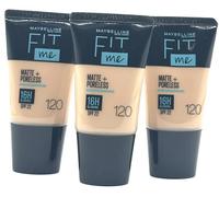 Maybelline New York Fit Me Matte and Poreless Foundation 120 Classic Ivory. 16 Hour Oil Control, SPF22, Pack of 3