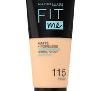 Maybelline New York Liquid Foundation, Matte & Poreless, Full Coverage and Blendable, Normal to Oily Skin, Fit Me, 115 Ivory