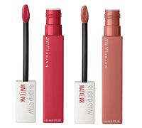 Maybelline New York SuperStay Matte Ink Lip Tint Color 65 Seductress + SuperStay Matte Ink Lip Tint Color 80 Ruler - 2 Lipsticks with Tip Applicator