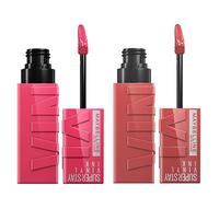 Maybelline New York SuperStay Vinyl Ink Lip Tint Bright Color 35 Cheeky + Ink Color 20 Coy Finish Luminous - 2 Lipsticks with Precision Applicator