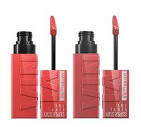 Maybelline New York SuperStay Vinyl Ink Lip Tint Bright Color 35 Cheeky + SuperStay Vinyl Ink Color 15 Luminous Peach Finish - 2 Lipsticks with Precision Applicator