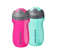 Mayborn Group 2 x Tommee Tippee No Spill Insulated Baby Bottle & Sippee Cup w/Easy Drink Spout for Baby, Child & Toddler for Drinking Juice, Milk & Water - 9oz, 266ml, 12m+ [PINK + MINT]