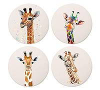 MAYCARI Art Giraffe Coasters Set of 4 with Cork Base Protection, Personalised Cute Round Drink Absorbent Stone Coasters Mug Set Giraffe Gift for Kinds of Mugs and Cups